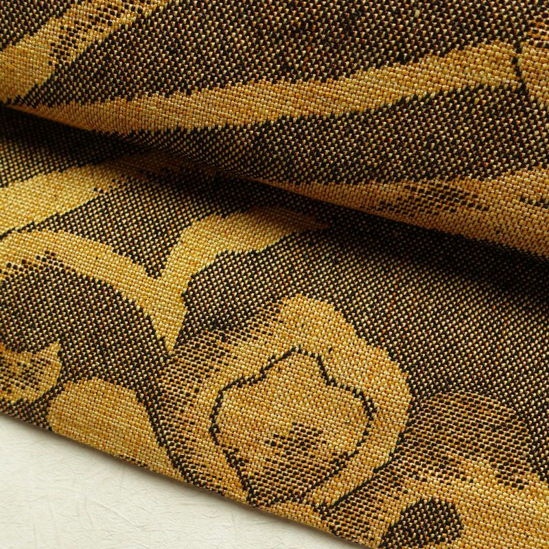 名古屋帯 六通柄 正絹 花柄 松葉仕立て なごや帯 リサイクル帯 帯 紬地 黄・黄土色_画像7