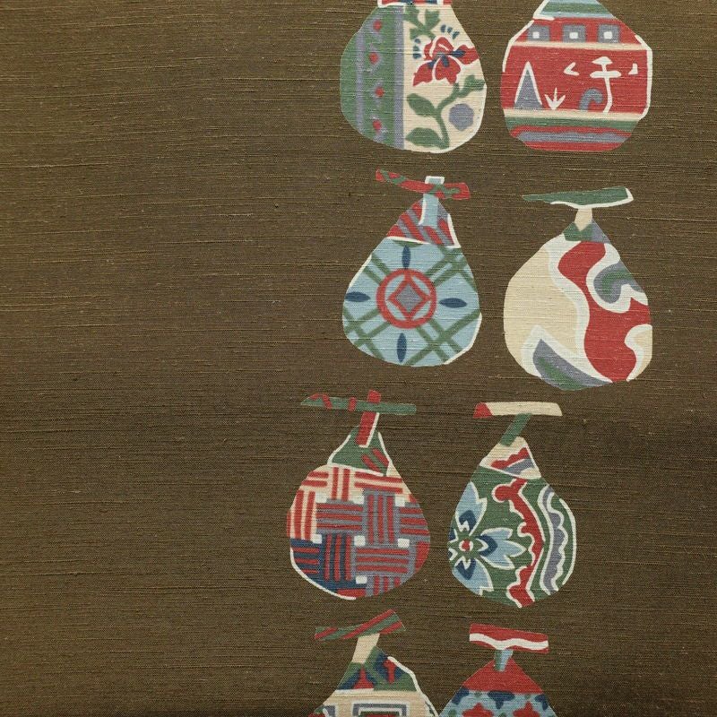 名古屋帯 太鼓柄 良品 正絹 木の葉・植物柄 名古屋仕立て なごや帯 リサイクル帯 帯 柿 モダン シンプル 茶_画像2