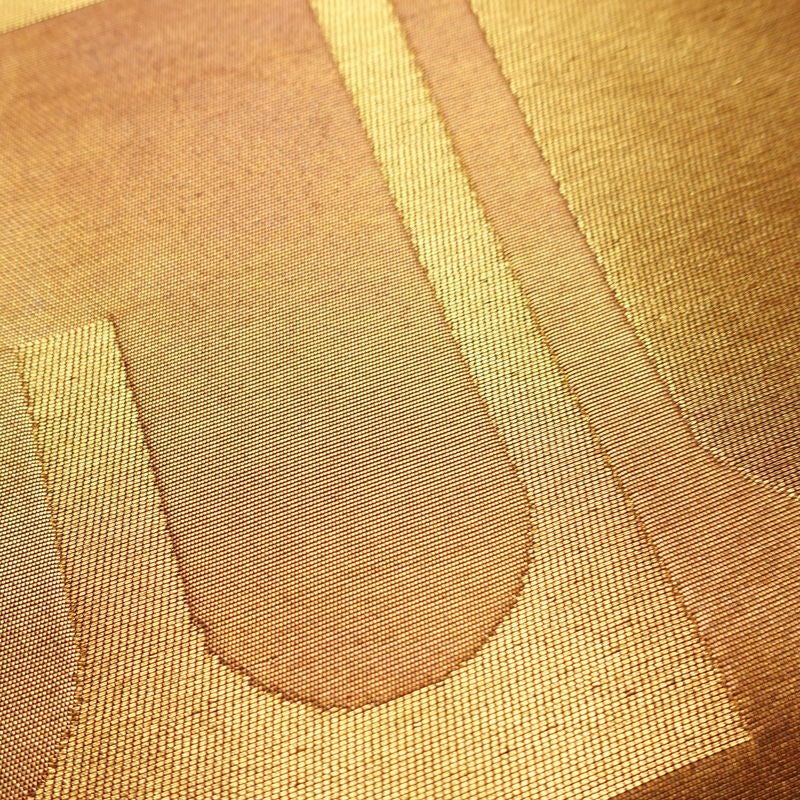 名古屋帯 太鼓柄 良品 正絹 幾何学柄・抽象柄 名古屋仕立て なごや帯 リサイクル帯 帯 引箔 モダン シンプル 茶_画像3