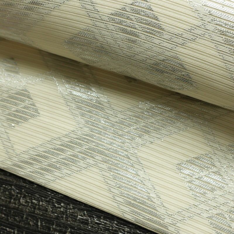 名古屋帯 全通柄 正絹 古典柄 名古屋仕立て なごや帯 リサイクル帯 帯 銀糸 白_画像7