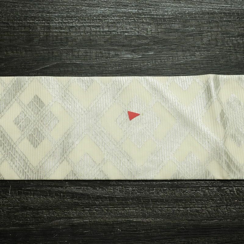名古屋帯 全通柄 正絹 古典柄 名古屋仕立て なごや帯 リサイクル帯 帯 銀糸 白_画像13