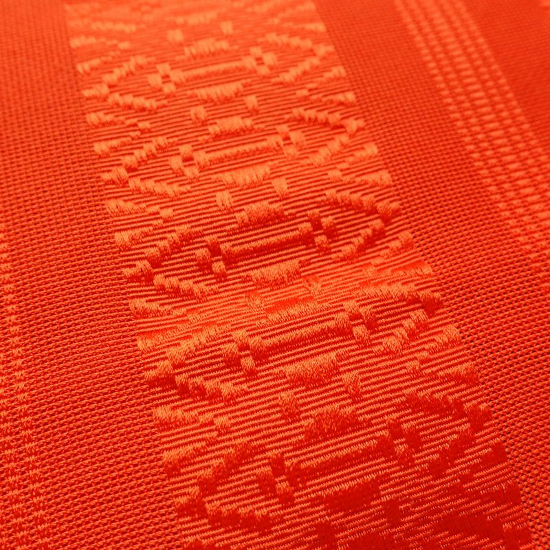 名古屋帯 全通柄 良品 夏用 混紡 縞柄・線柄 松葉仕立て なごや帯 リサイクル帯 帯 橙_画像5