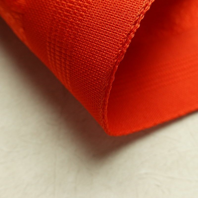 名古屋帯 全通柄 良品 夏用 混紡 縞柄・線柄 松葉仕立て なごや帯 リサイクル帯 帯 橙_画像10