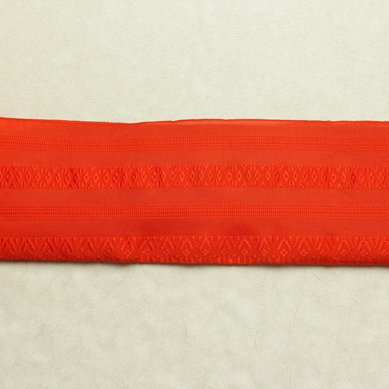 名古屋帯 全通柄 良品 夏用 混紡 縞柄・線柄 松葉仕立て なごや帯 リサイクル帯 帯 橙_画像13