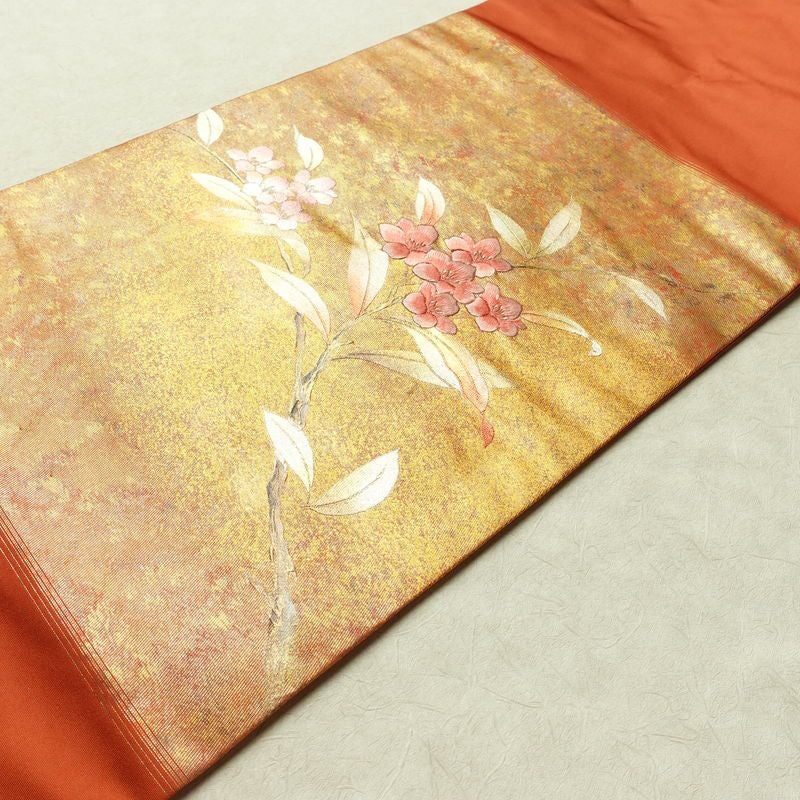 名古屋帯 太鼓柄 良品 正絹 花柄 名古屋仕立て なごや帯 リサイクル帯 帯 刺繍 箔 引箔 橙_画像12