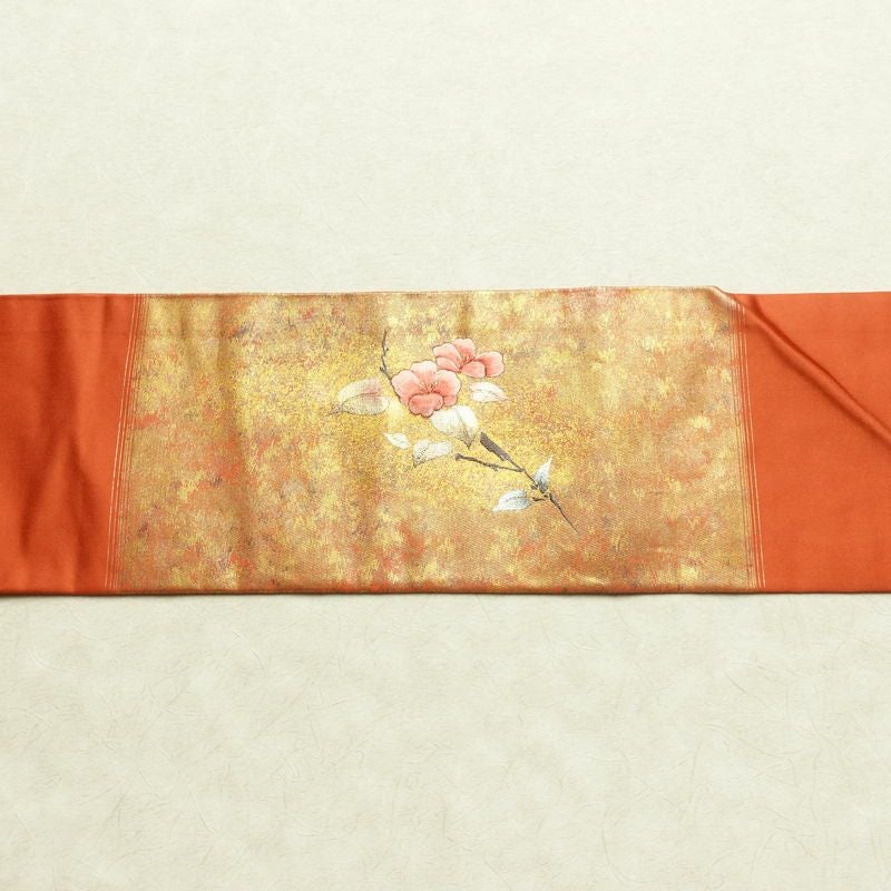 名古屋帯 太鼓柄 良品 正絹 花柄 名古屋仕立て なごや帯 リサイクル帯 帯 刺繍 箔 引箔 橙_画像14