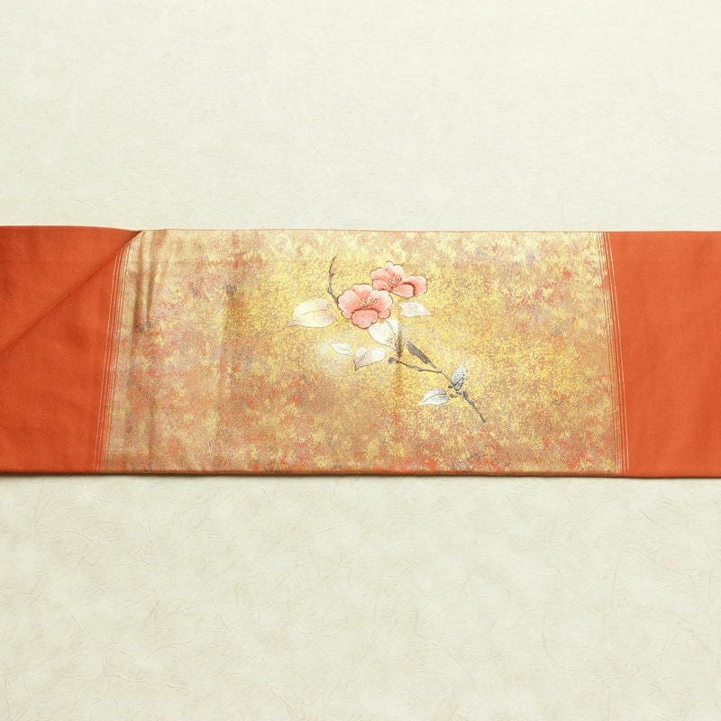名古屋帯 太鼓柄 良品 正絹 花柄 名古屋仕立て なごや帯 リサイクル帯 帯 刺繍 箔 引箔 橙_画像15