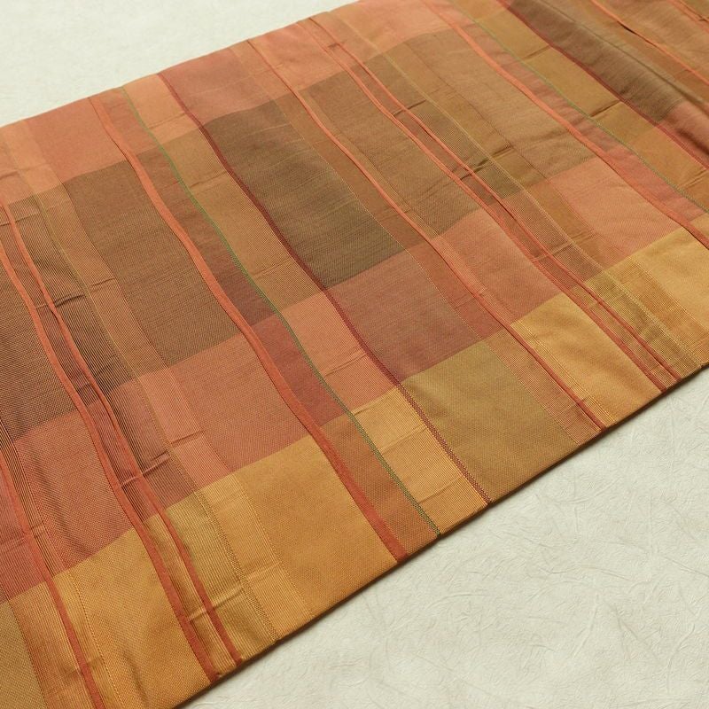 名古屋帯 六通柄 正絹 縞柄・線柄 名古屋仕立て なごや帯 リサイクル帯 帯 モダン 橙_画像11