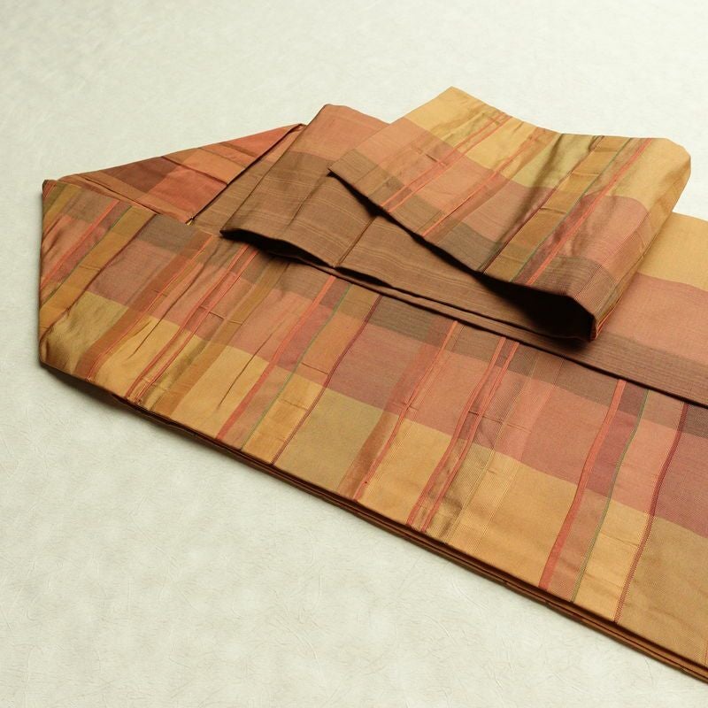 名古屋帯 六通柄 正絹 縞柄・線柄 名古屋仕立て なごや帯 リサイクル帯 帯 モダン 橙_画像21