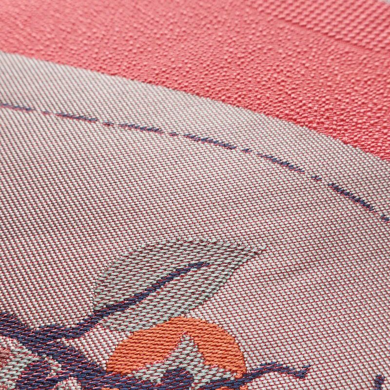 名古屋帯 六通柄 良品 正絹 木の葉・植物柄 名古屋仕立て なごや帯 リサイクル帯 帯 柿 ピンク_画像7