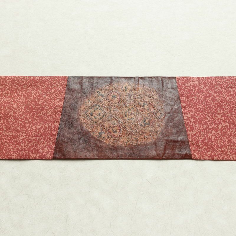 名古屋帯 太鼓柄 正絹 幾何学柄・抽象柄 名古屋仕立て なごや帯 リサイクル帯 帯 合皮 モダン ピンク_画像15