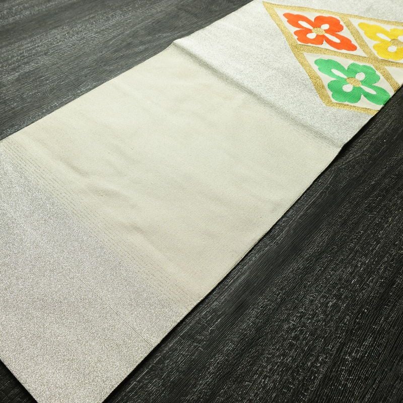 名古屋帯 太鼓柄 良品 正絹 古典柄 名古屋仕立て なごや帯 リサイクル帯 帯 金糸 シンプル 白_画像9