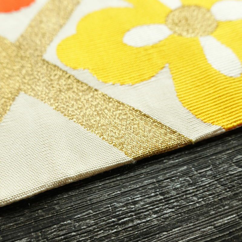 名古屋帯 太鼓柄 良品 正絹 古典柄 名古屋仕立て なごや帯 リサイクル帯 帯 金糸 シンプル 白_画像13