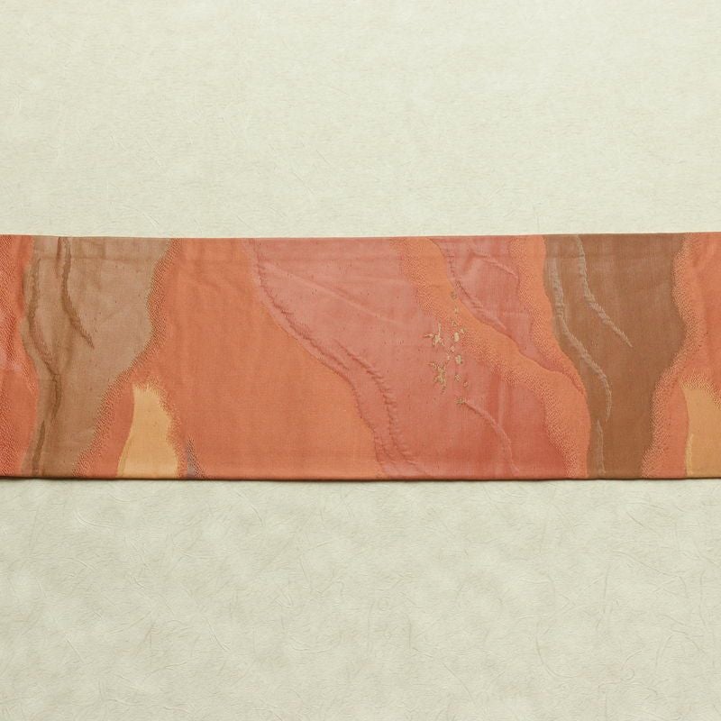 名古屋帯 六通柄 ふくれ織 正絹 幾何学柄・抽象柄 名古屋仕立て なごや帯 リサイクル帯 帯 橙_画像14