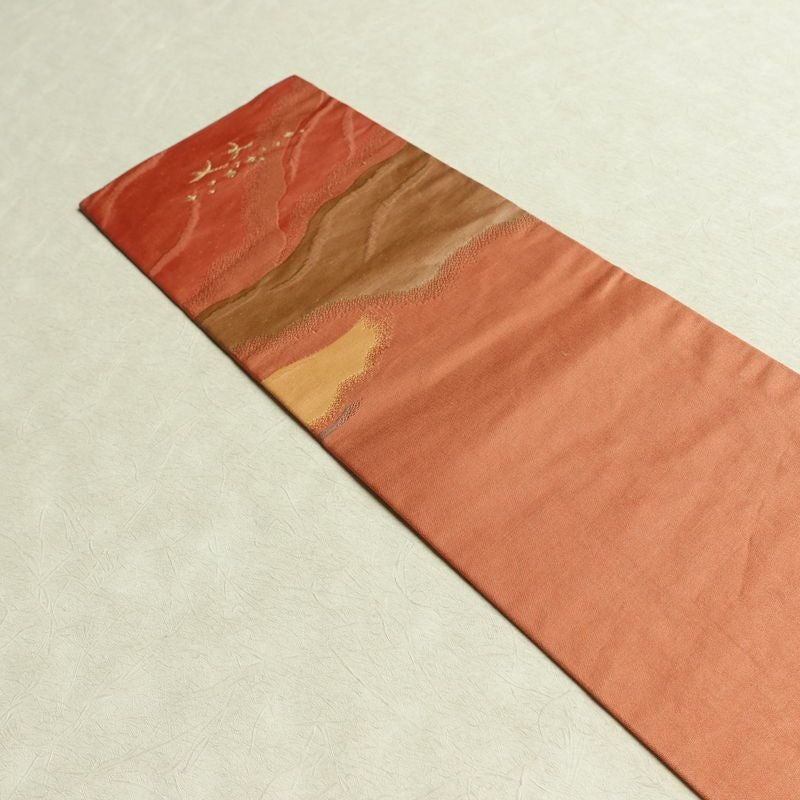 名古屋帯 六通柄 ふくれ織 正絹 幾何学柄・抽象柄 名古屋仕立て なごや帯 リサイクル帯 帯 橙_画像16
