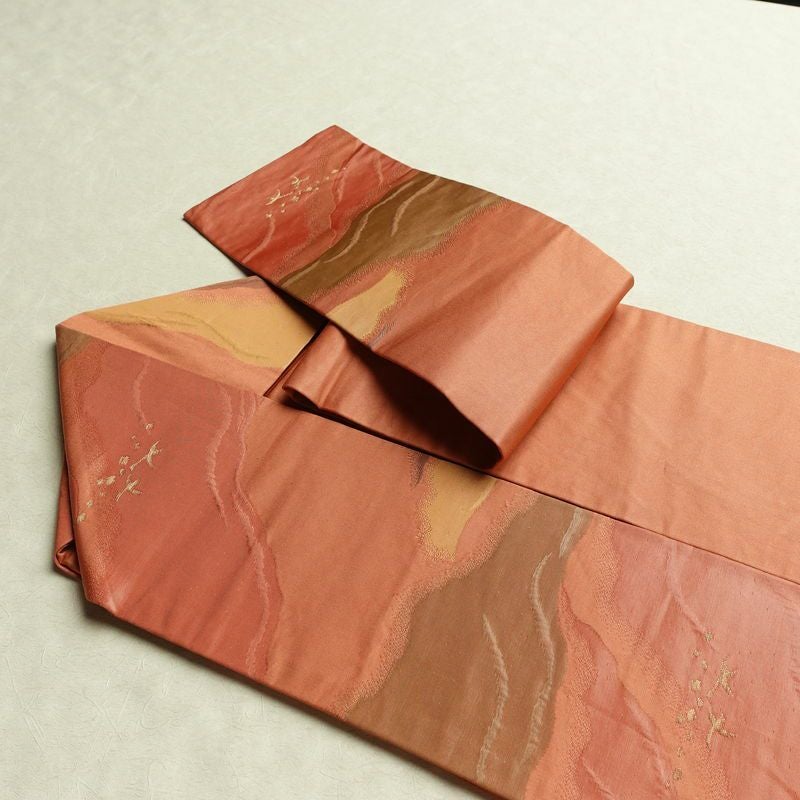 名古屋帯 六通柄 ふくれ織 正絹 幾何学柄・抽象柄 名古屋仕立て なごや帯 リサイクル帯 帯 橙_画像21