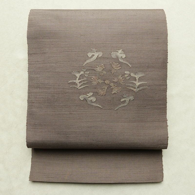 名古屋帯 太鼓柄 正絹 通し仕立て なごや帯 リサイクル帯 帯 シンプル 小豆・エンジ_画像1