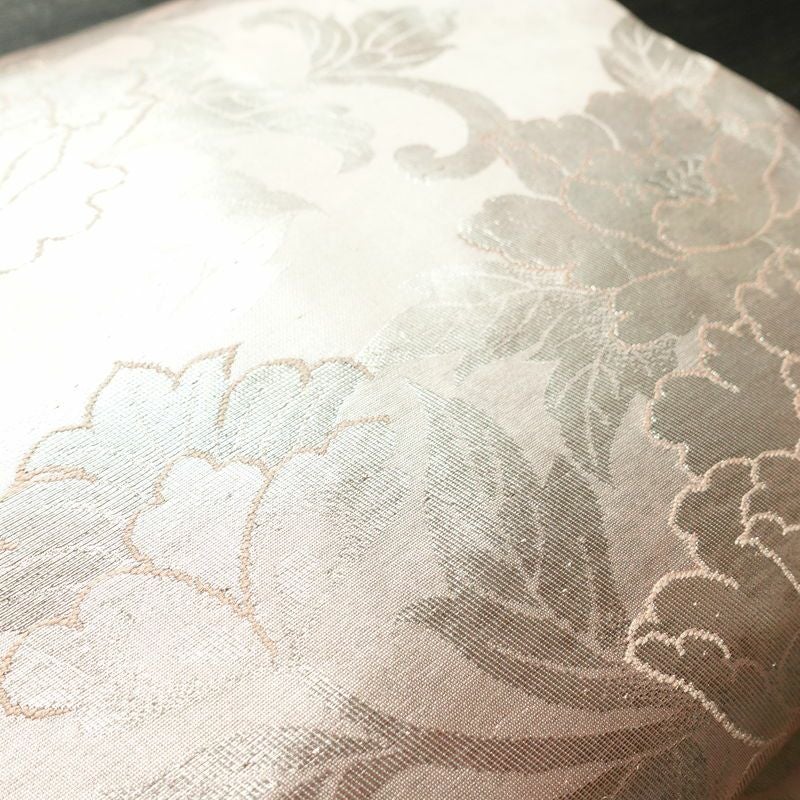 名古屋帯 六通柄 正絹 花柄 名古屋仕立て なごや帯 リサイクル帯 帯 引箔 ピンク_画像3