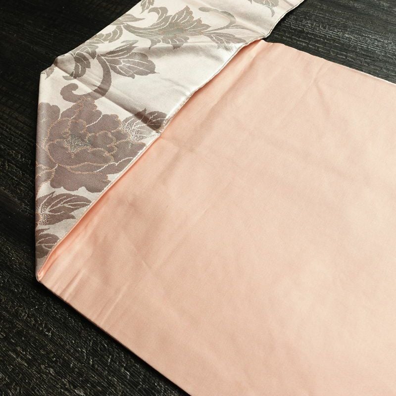 名古屋帯 六通柄 正絹 花柄 名古屋仕立て なごや帯 リサイクル帯 帯 引箔 ピンク_画像20