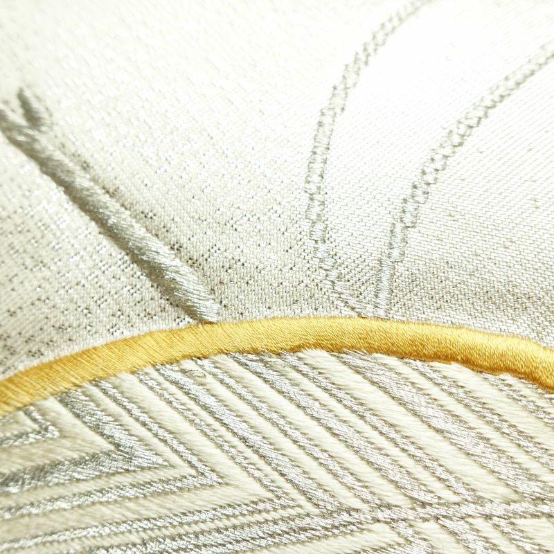 名古屋帯 太鼓柄 金駒刺繍 正絹 木の葉・植物柄 名古屋仕立て なごや帯 リサイクル帯 帯 刺繍 シンプル 金・銀_画像7