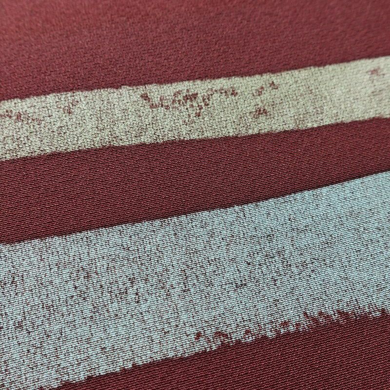 名古屋帯 全通柄 良品 正絹 幾何学柄・抽象柄 名古屋仕立て なごや帯 リサイクル帯 帯 モダン 小豆・エンジ_画像4