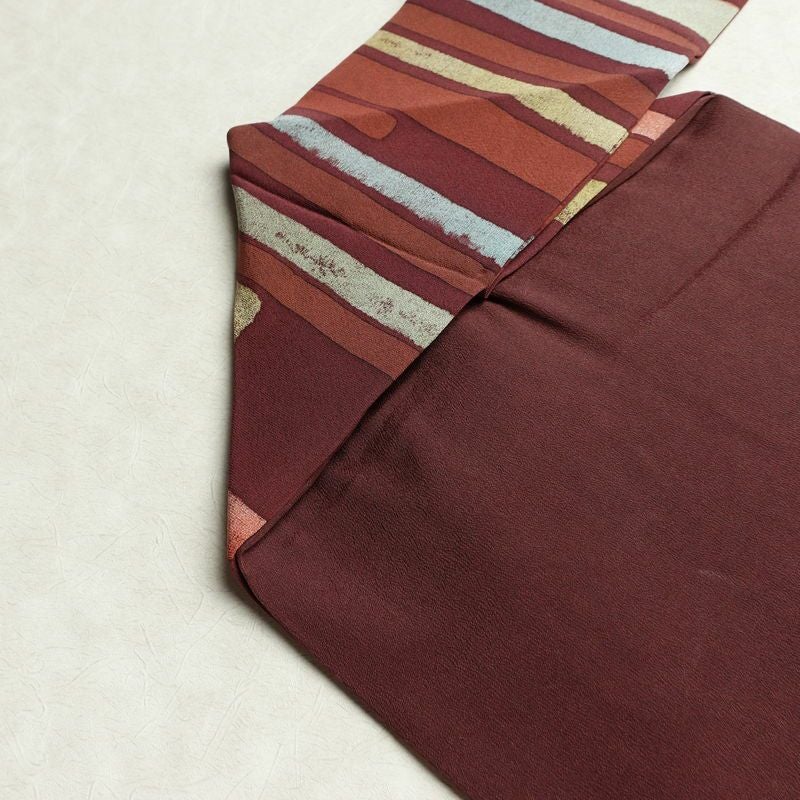 名古屋帯 全通柄 良品 正絹 幾何学柄・抽象柄 名古屋仕立て なごや帯 リサイクル帯 帯 モダン 小豆・エンジ_画像17