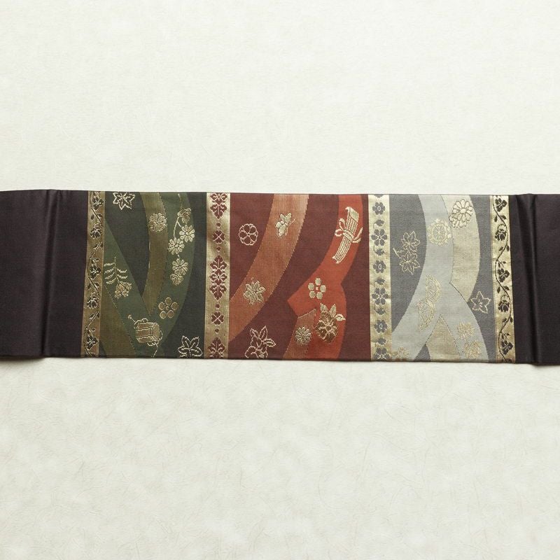 名古屋帯 太鼓柄 正絹 古典柄 名古屋仕立て なごや帯 リサイクル帯 帯 箔 多色使い_画像14