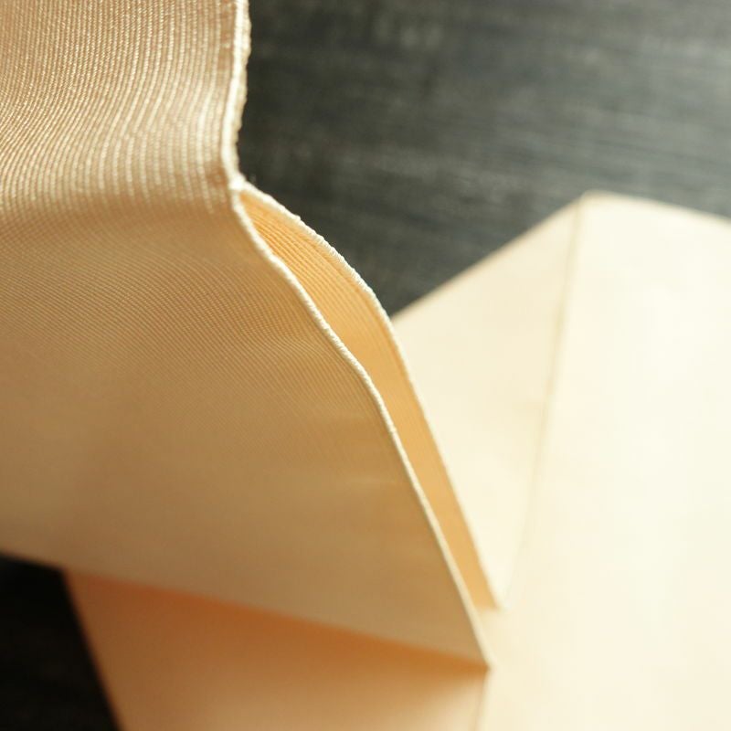 名古屋帯 太鼓柄 つづれ織 正絹 木の葉・植物柄 松葉仕立て なごや帯 リサイクル帯 帯 金糸 ベージュ_画像18