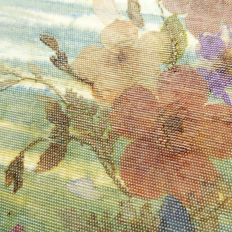 名古屋帯 押し花 太鼓柄 正絹 花柄 名古屋仕立て なごや帯 リサイクル帯 帯 モダン 洒落 白_画像3