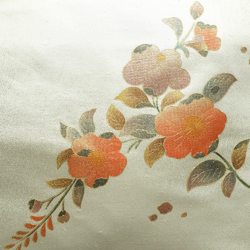 名古屋帯 太鼓柄 正絹 花柄 名古屋仕立て なごや帯 リサイクル帯 帯 箔 金彩 シンプル 金・銀_画像2