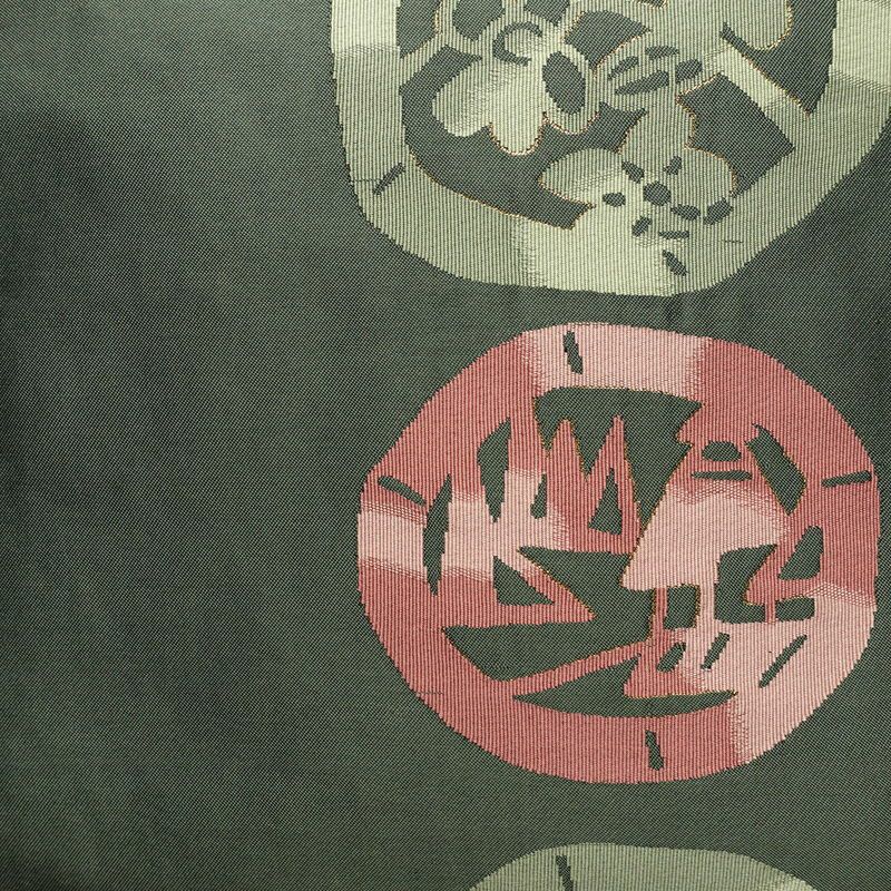 名古屋帯 太鼓柄 正絹 古典柄 名古屋仕立て なごや帯 リサイクル帯 帯 金糸 シンプル 緑・うぐいす色_画像2