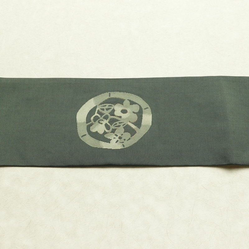 名古屋帯 太鼓柄 正絹 古典柄 名古屋仕立て なごや帯 リサイクル帯 帯 金糸 シンプル 緑・うぐいす色_画像13