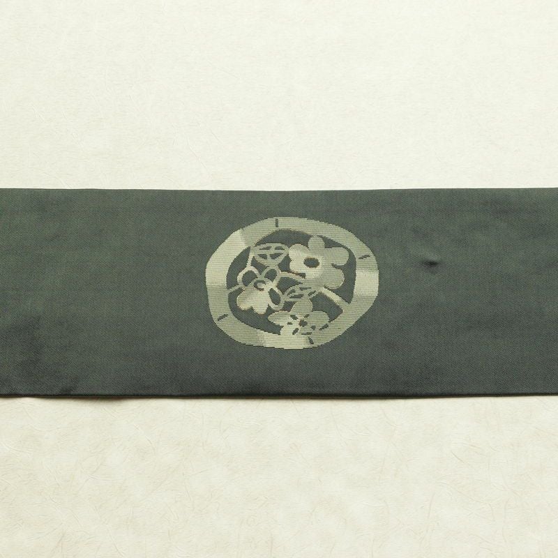 名古屋帯 太鼓柄 正絹 古典柄 名古屋仕立て なごや帯 リサイクル帯 帯 金糸 シンプル 緑・うぐいす色_画像14