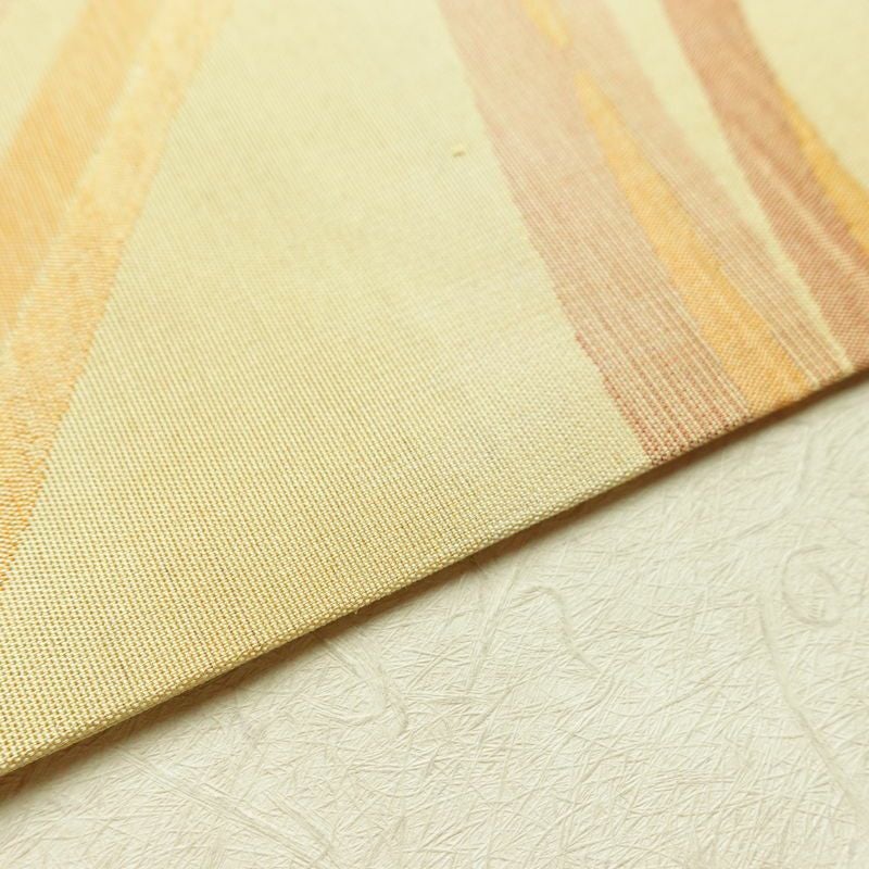 名古屋帯 六通柄 正絹 流水・波柄 名古屋仕立て なごや帯 リサイクル帯 帯 黄・黄土色_画像12