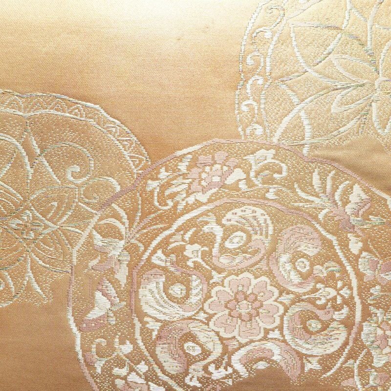 名古屋帯 太鼓柄 良品 正絹 幾何学柄・抽象柄 名古屋仕立て なごや帯 リサイクル帯 帯 ピンクベージュ ベージュ_画像2