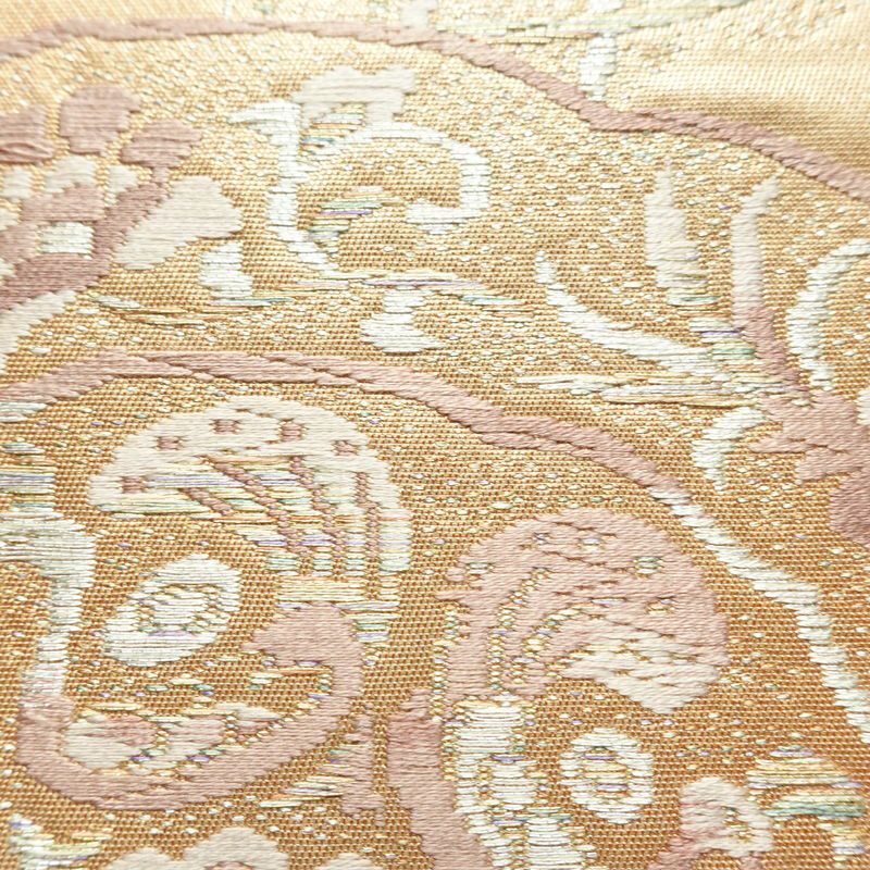 名古屋帯 太鼓柄 良品 正絹 幾何学柄・抽象柄 名古屋仕立て なごや帯 リサイクル帯 帯 ピンクベージュ ベージュ_画像4