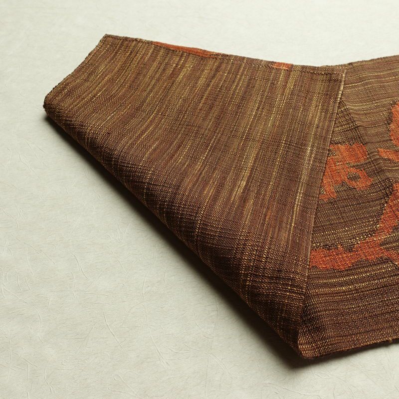 名古屋帯 六通柄 正絹 幾何学柄・抽象柄 松葉仕立て なごや帯 リサイクル帯 帯 紬地 茶_画像9