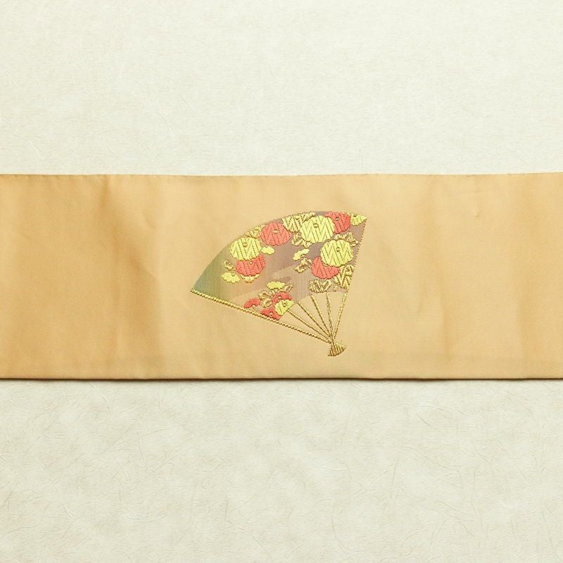 名古屋帯 太鼓柄 正絹 古典柄 名古屋仕立て シンプル 扇子 ベージュ_画像12