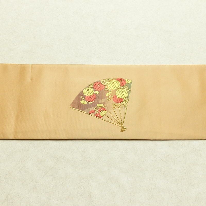 名古屋帯 太鼓柄 正絹 古典柄 名古屋仕立て シンプル 扇子 ベージュ_画像13