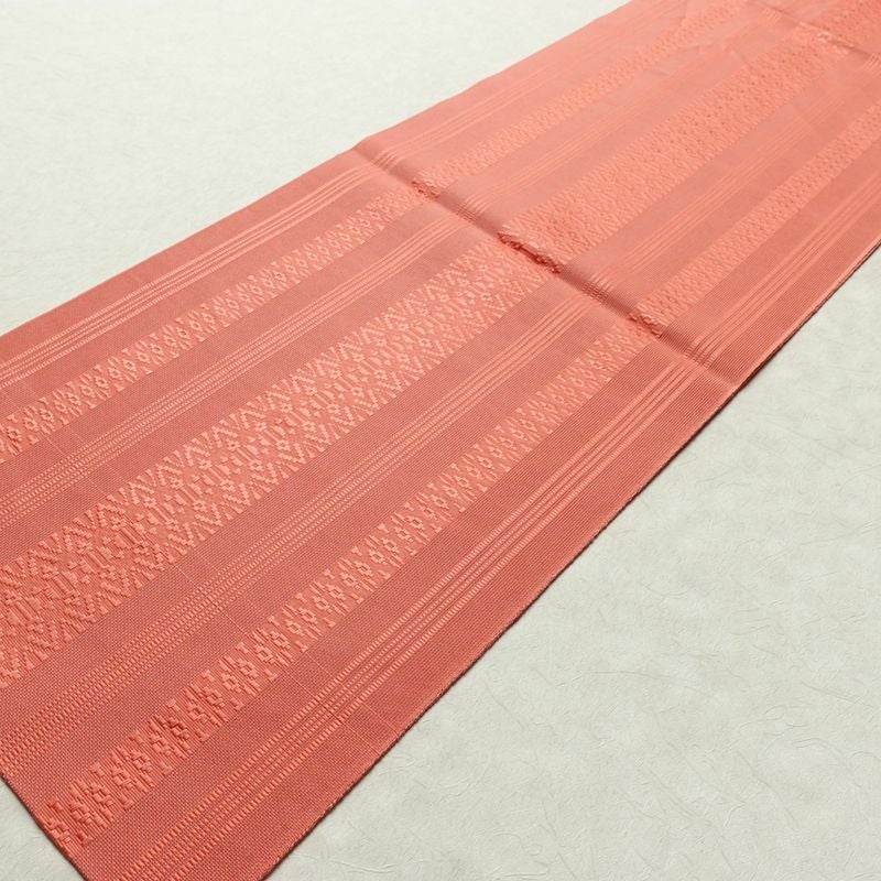 名古屋帯 全通柄 良品 夏用 正絹 縞柄・線柄 松葉仕立て なごや帯 リサイクル帯 ピンク 帯_画像8