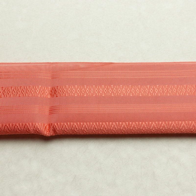 名古屋帯 全通柄 良品 夏用 正絹 縞柄・線柄 松葉仕立て なごや帯 リサイクル帯 ピンク 帯_画像14