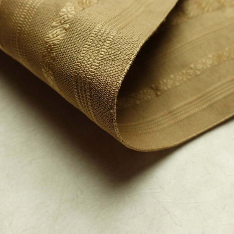 名古屋帯 全通柄 夏用 ポリエステル 縞柄・線柄 松葉仕立て なごや帯 リサイクル帯 帯 黄・黄土色_画像10