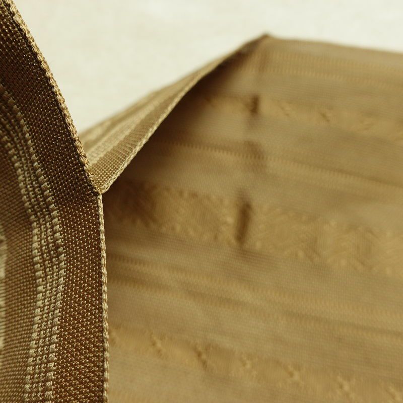 名古屋帯 全通柄 夏用 ポリエステル 縞柄・線柄 松葉仕立て なごや帯 リサイクル帯 帯 黄・黄土色_画像16