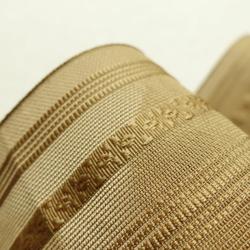 名古屋帯 全通柄 夏用 ポリエステル 縞柄・線柄 松葉仕立て なごや帯 リサイクル帯 帯 黄・黄土色_画像18