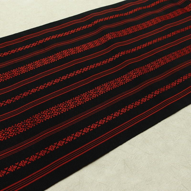 名古屋帯 全通柄 良品 正絹 縞柄・線柄 松葉仕立て なごや帯 リサイクル帯 帯 黒_画像11