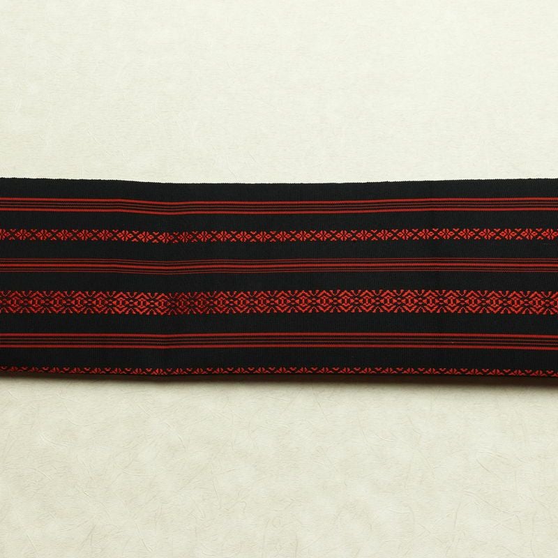 名古屋帯 全通柄 良品 正絹 縞柄・線柄 松葉仕立て なごや帯 リサイクル帯 帯 黒_画像13