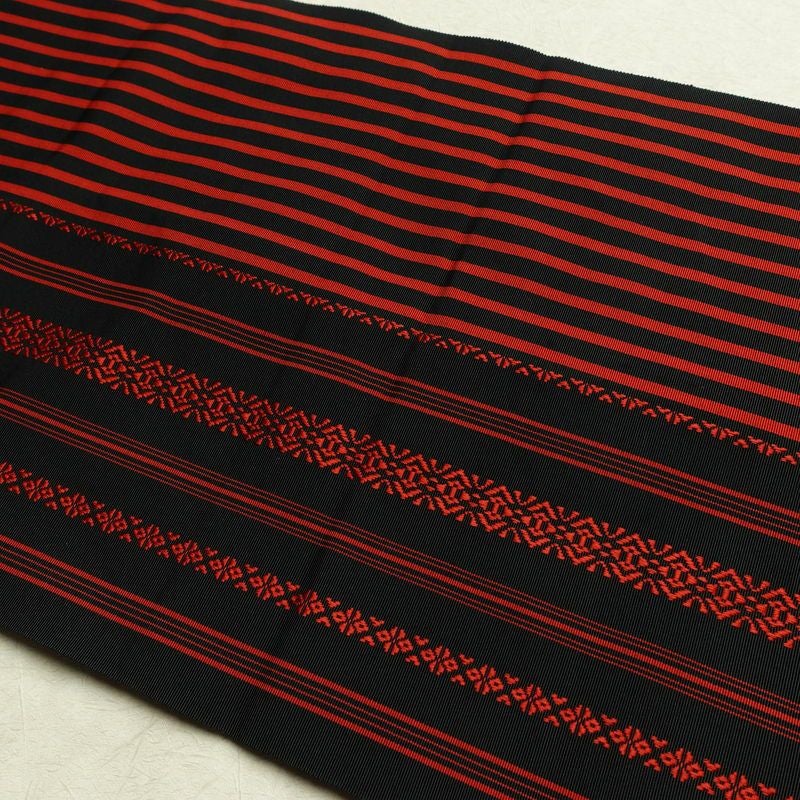 名古屋帯 全通柄 良品 正絹 縞柄・線柄 松葉仕立て なごや帯 リサイクル帯 帯 黒_画像15