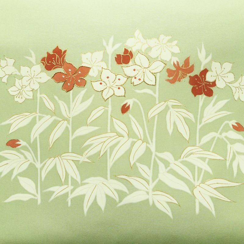 名古屋帯 太鼓柄 良品 金駒刺繍 正絹 花柄 名古屋仕立て なごや帯 リサイクル帯 帯 刺繍 金彩 上品 緑・うぐいす色_画像2