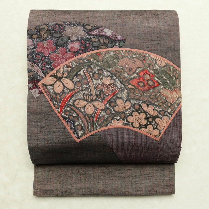 名古屋帯 太鼓柄 正絹 古典柄 通し仕立て なごや帯 リサイクル帯 帯 小豆・エンジ_画像1