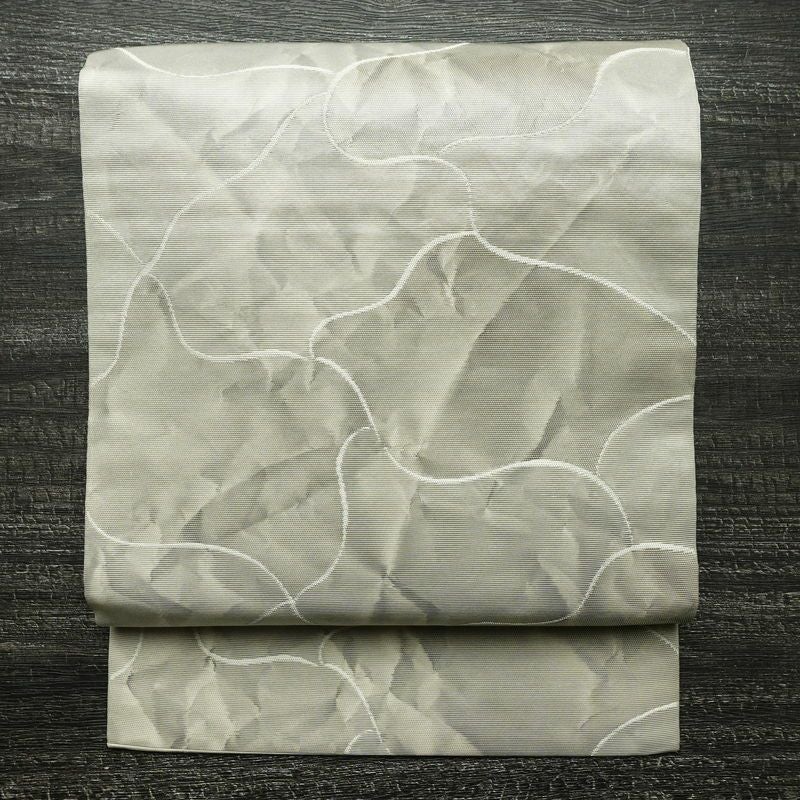 名古屋帯 六通柄 正絹 古典柄 名古屋仕立て なごや帯 リサイクル帯 帯 グレー_画像1